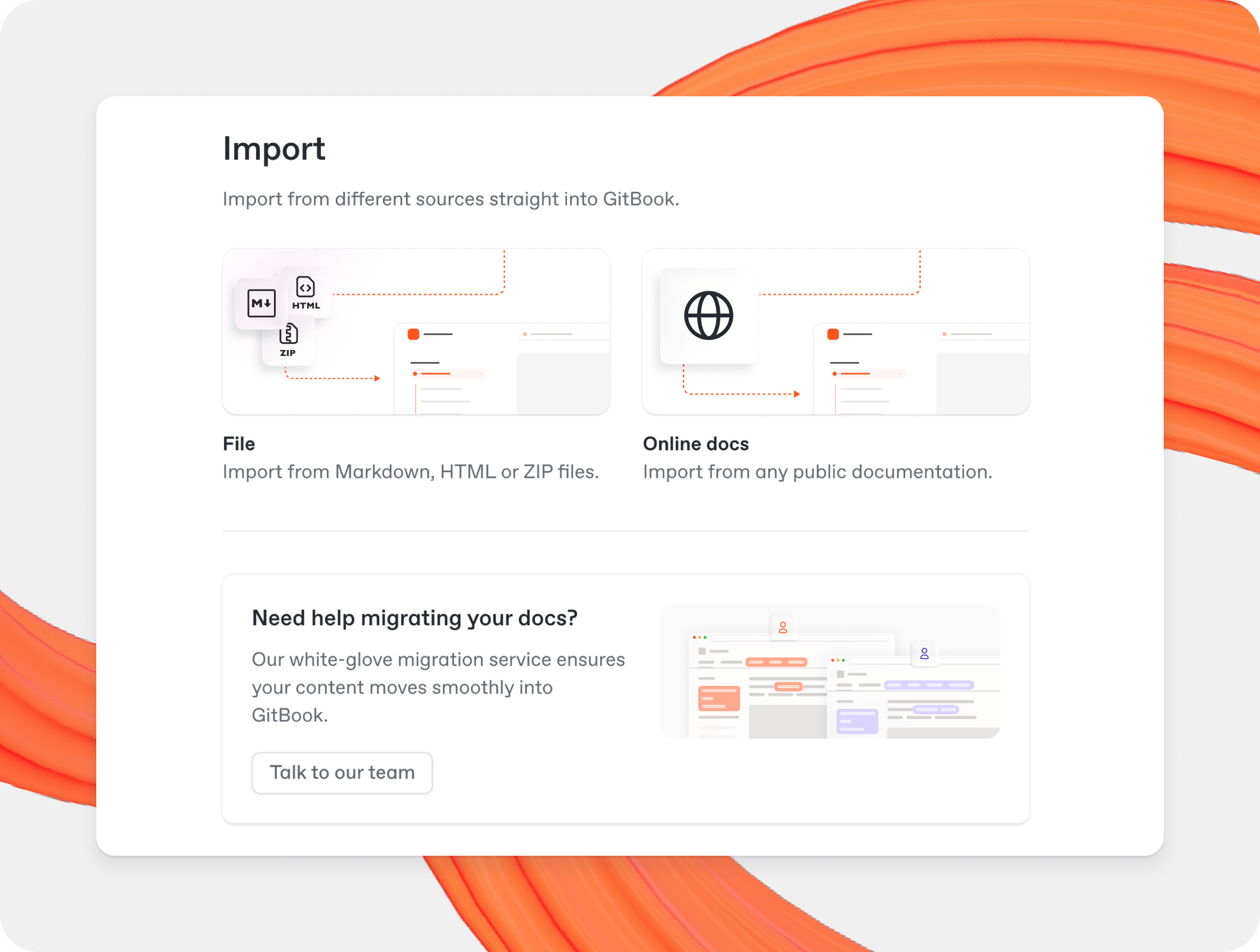 A GitBook screenshot showing the import panel