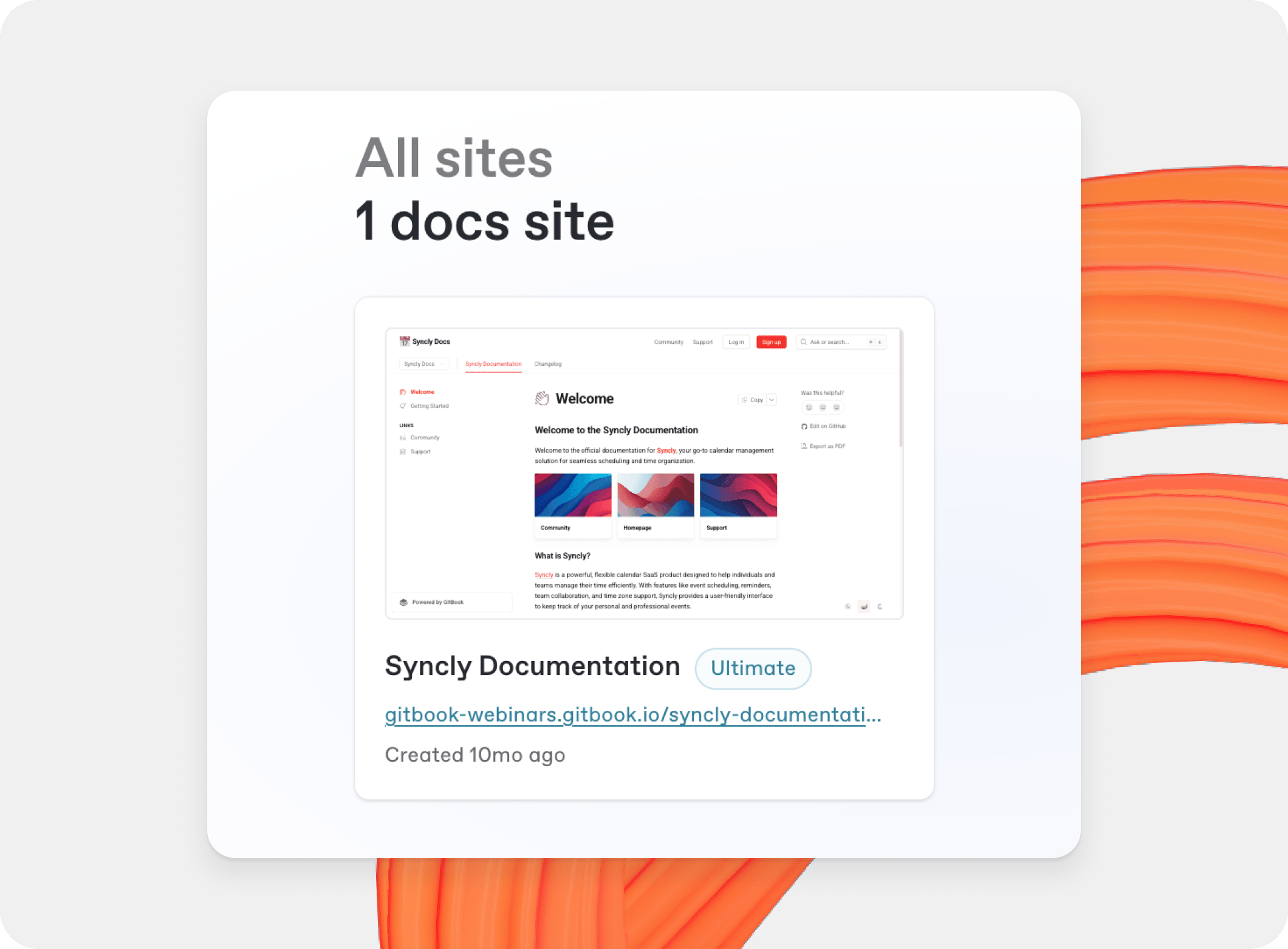 A GitBook screenshot showing the docs sites homepage